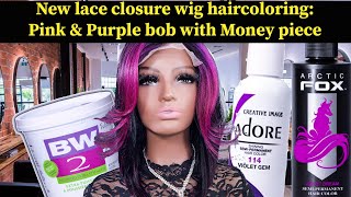 New Lace Closure Wig Haircoloring: Pink/Purple Ombre Money Piece Haircolor 2