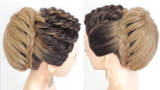 Simple Braided Bun Hairstyle With Twists For Ladies. Easy Updos. Long Hair Hairstyles.