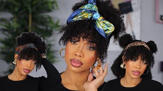 Coily Headband Wig With Bangs !Protective Style For Type 4 Natural Hair- Ft Hergivenhair