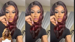 20 Inch  Emmerie In Black Cherry Outre Sleeklay Curve 5 Inch Deep Lace Front Wig #Syntheticwigs
