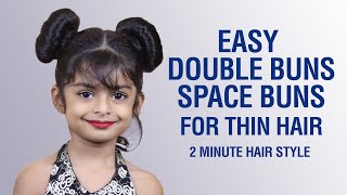 Easy Double Space Bun For Short Hair | Kids Hairstyle |Thin Hair | Nithya Arunkumar