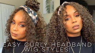 4 Easy Curly Headband Wig Styles! Niawigs Chocolate Curly Headband Wig | Alwaysameera