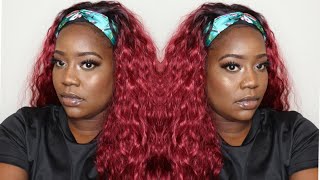 Red Deep Wave Synthetic Headband Wig | Beauty On A Budget | Under $20 Synthetic Wig