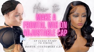 How To Sew A Frontal On Adjustable Wig Cap | Customize Cap | Start To Finish