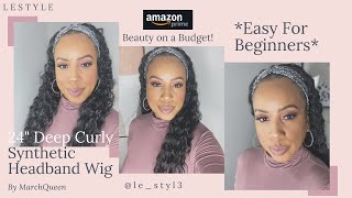 $20 Amazon 24" Synthetic Deep Wave Curly Headband Wig L Beginner Friendly L Ft. Marchqueen