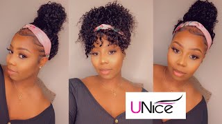 *Wigmas Day 3*  Super Affordable 100% Human Headband Wig With Bangs | Ft Unice Hair