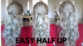 Easy Messy Half Up Half Down Hair Style - How To Hair Tutorial Quick