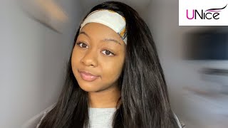 Tutorial/ Review| How To Apply A Simple Straight Headband Wig | Ft. Unice Hair