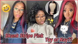 Fitted Glueless Wig Melt Method13X6 Invisible Hd Lace Wig + Skunk Stripe Pink Color Ft.@Ula Hair