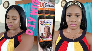 Diy| How To Make A Crochet Wig Using X-Pression Ghana Braids| 1 Wig 2 Hair Styles| Diy Headband Wig|