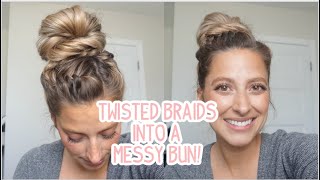 Twisted Braids Into A Messy Bun! Short, Medium, Long Hairstyle!