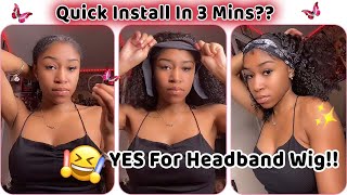 50% Off?? Glueless Headband Wig Quick Install In 3 Mins! Curly Bob Hairstyle~ #Elfinhair Review