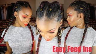 How To Do Feed In Cornrows For Beginners + Decorate With Hair String/Gold Accessories