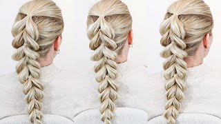 How To Pull Through Braid Your Own Hair For Beginners (No Braiding - Only Elastics) Easy Summer Hair