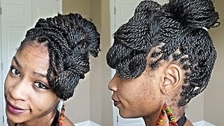 Senegalese Twists/ Box Braids Hairstyles: Faux Side Bang Updo Tutorial
