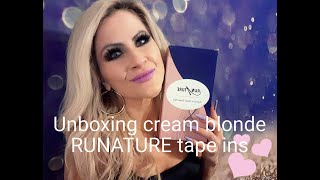 Unboxing Gorgeous Cream Blonde Tape In Remy Hair By Runature On Amazon, 2 Day Ship W/ Prime