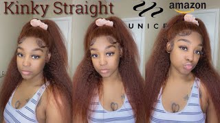 Unice Amazon 13X4 Kinky Straight Reddish Brown Frontal Wig Install