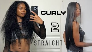 My 5 Hour Curly To Straight Hair Routine / Color + Blowout + Products Used Etc  Zhzhzh