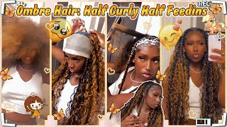 Ombre Color Hair Inspo Tutorial: Quick Weave Half Curly Hair + Feedin Braids Ft.#Elfinhair