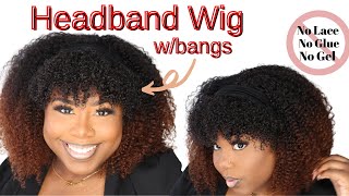 *New*  Natural Hair Headband Wig With Bangs| This Is The Best Wig Everrrr | Hergivenhair