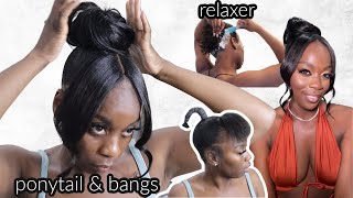Diy Messy Bun & 2 Bangs| Short Hair At-Home Relaxer