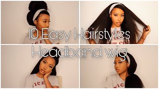10 Super Easy Styles On A Kinky Straight Headband Wig | No Lace! No Glue! | Ft Curlkalon