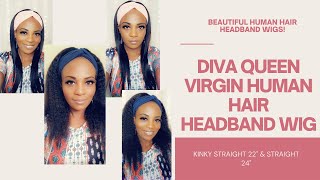 Diva Queen Virgin Human Hair Headband Wigs~Kinky Straight 22" & Straight "24"~ Under
