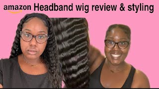 Amazon Headband Wig Unboxing + Review + Styling| 24" Natural Color Headband Wig Deep Wave~The T