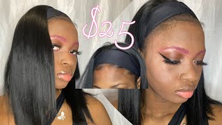 Silk Press Vibes  | Affordable Straight 16 Inch Synthetic Headband Wig * Beginner Friendly *
