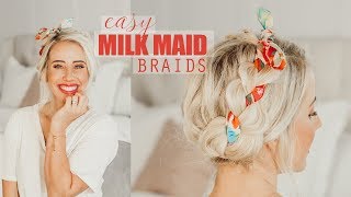 Easy Milk Maid Braids With Scarf! | Twist Me Pretty