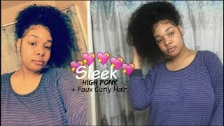 High Ponytail + Curly Weave On Extreme Natural Heat Damage Hair