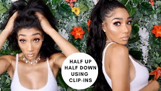Half Up Half Down Tutorial W/ Clip-In Extensions & Velcro Ponytail [Step By Step] | Raw Essence Hair