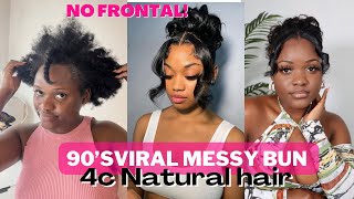 90'S Messy Curl Bun|| With 4C (Natural) Hair