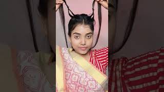 Saraswati Puja Cute Hairstyle | Easy Way To Make High Ponytail #Hairstyle #Shorts #Festivevibes