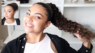 Luxy Hair Curly Ponytail Extension | Unboxing + First Time Styling (Sleek High Pony)
