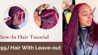 Basic Sew In Hair Bundles Tutorial! Middle Part Install Wnatural Hair Leaveout #Elfinhair