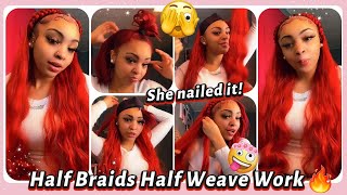 Versatile Quick Weave Tutorialcustomized Chili Red Hair W/ Feed-In Braids Hairstyle By @Ula Hair