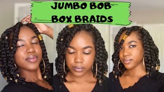 How To: Easy Jumbo Bob Box Braids Tutorial | Protective Style Natural Hair | Rubberband Method
