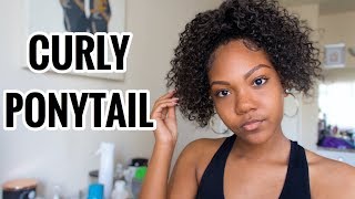 High Curly Ponytail Tutorial On Natural Hair With Drawstring Ponytail
