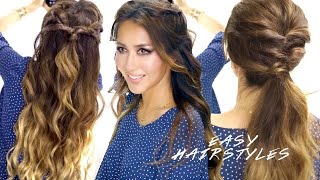 2  Super-Easy School Hairstyles | Braided Half-Up & Cute Ponytail Hairstyle