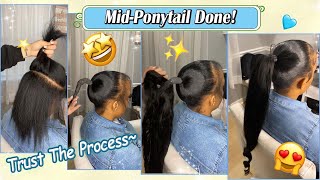 How To: Invisible Slick Mid-Ponytail On Natural Hair | Human Virgin Hair Bundles Ft.#Ulahair