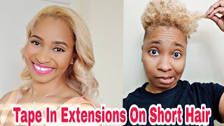 Attempting To Install Tape In Extensions In My Natural Hair On Tapered Short Hair| Amazon Hair
