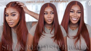Perfect Fall Color Reddish Brown Straight  Frontal Wig | No Babyhair + Layers Ft Unice Hair
