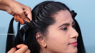 Unique Hairstyle For Lehenga | Hairstyles For Wedding Function | Short/Medium Hair Girls Hairstyles