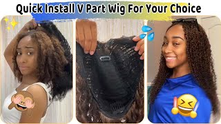 Time For Glueless V Part Wig Curly Wig Dyed +Installed | Protect Natural Hair #Elfinhair Review