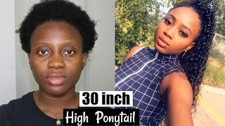 Sleek Curly Ponytail On Short Natural Hair | Protective Style| French Wave 30 Inch Ponytail