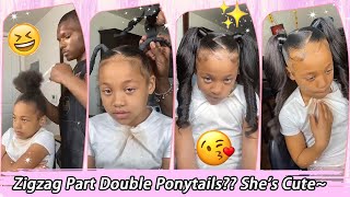 Cute Hairstyle~ Double Ponytail With Zigzag Part | Extended Ponytail Tutorial #Elfinhair