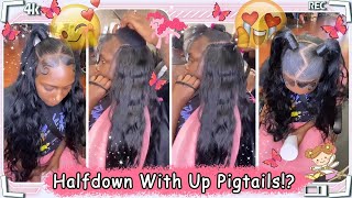 Trendy Hairstyle Inspo: Quick Weave Halfdown With Pigtails! Natural Looking For Girls Ft.#Elfinha