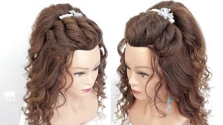 Curly Half Up Half Down Hairstyle For Long Hair With Twists.