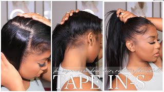 Tape-Ins At Home! Professional Results! Silk Press Natural Wave Texture! Ft. Curls Queen